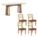 Ver imagem 4 de Mesa Jantar 180cm C/ 4 Cadeiras Estofadas para Sala 100% Mdf Cor:off White com Freijó e Veludo Slim