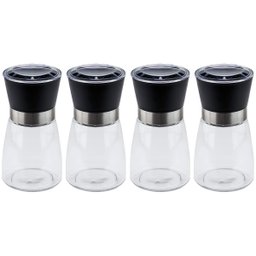 Kit 4 Moedor de Sal e Pimenta 170ml Lyor Vidro Moinho de Cerâmica e Tampa Plástica Preta - 1