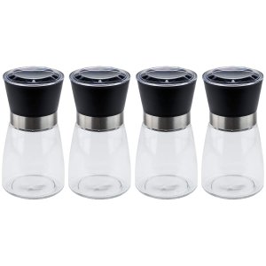 Kit 4 Moedor de Sal e Pimenta 170ml Lyor Vidro Moinho de Cerâmica e Tampa Plástica Preta