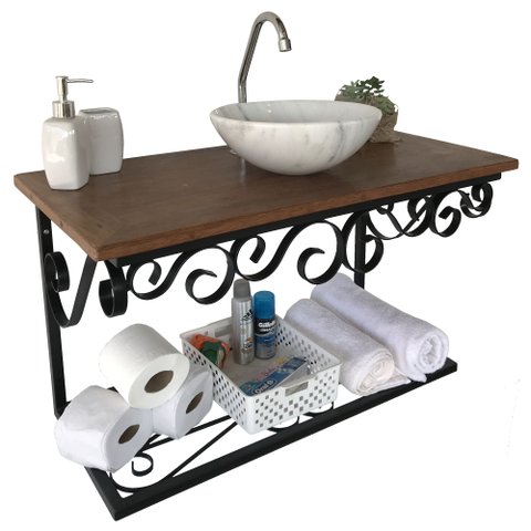 Balcão de Banheiro Vintage Rústico para Sítio e Fazenda Antiga - Preto