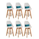 Ver imagem 1 de Kit 06 Banquetas Linho Bege e Almofada Suede Azul Turquesa