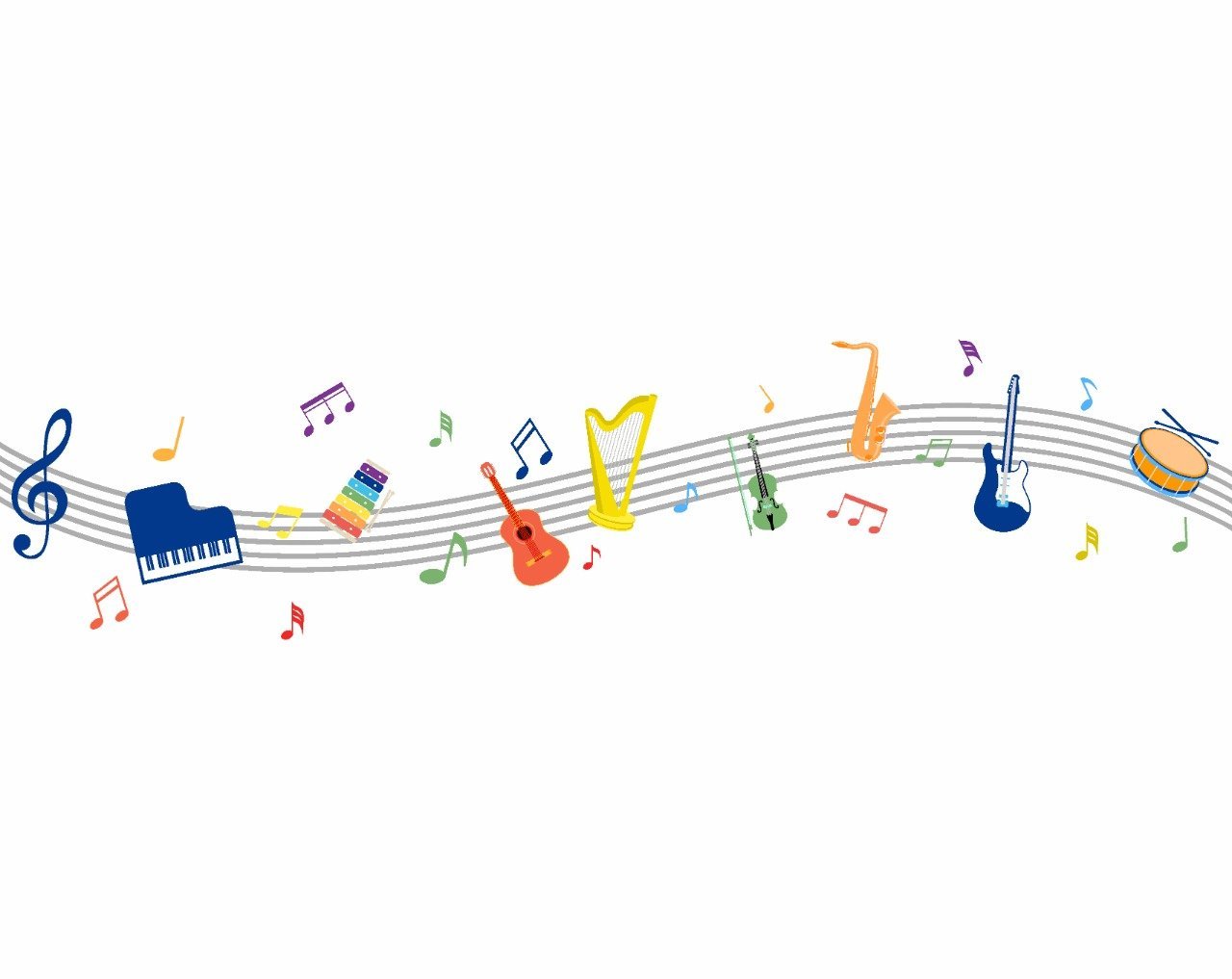 Adesivo de Parede Infantil Instrumentos Coloridos - Música Adesivos Primeiro Quarto Azul - 1