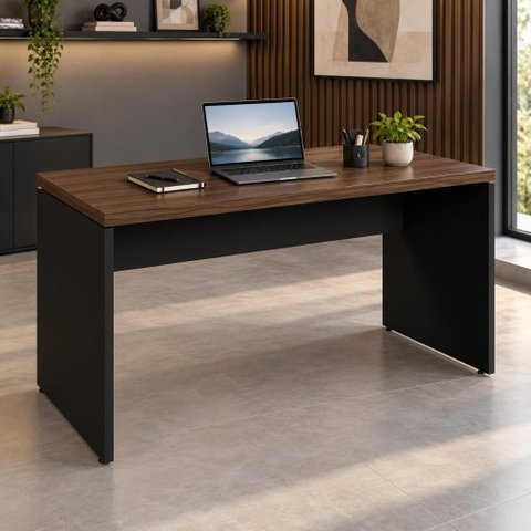 Mesa Escritório 150cm x 60 cm Escrivaninha 40mm Pés Painel Cor:Nogal Málaga com Preto