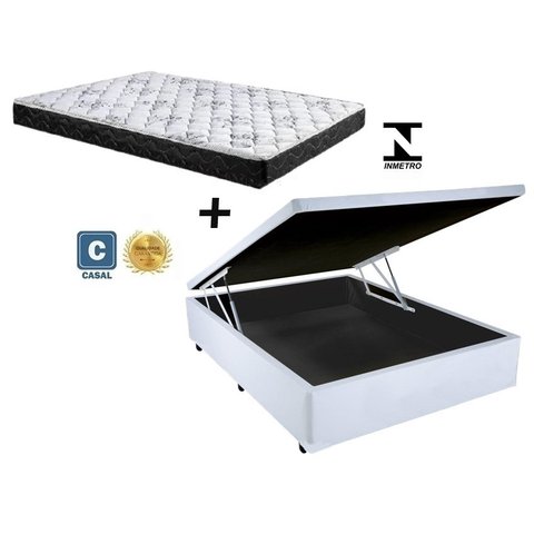 Cama Baú Casal Branco + Colchão Espuma D28 138x188x20