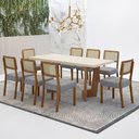 Ver imagem 1 de Mesa de Jantar Liz 180x90cm Vidro 40mm Cinamomo Off White com Kit 8 Cadeiras Linho Prata - Valdemóve