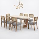 Ver imagem 2 de Mesa de Jantar Liz 180x90cm Vidro 40mm Cinamomo Off White com Kit 8 Cadeiras Linho Prata - Valdemóve