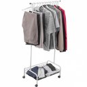 Ver imagem 2 de Arara de Roupas Desmontável Branca com Cesto e Rodízios Utimil Cabideiro de Chão Aço Carbono