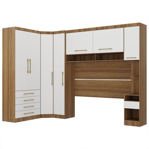 Quarto 7 Portas 5 Gavetas Cab Cs Paris Master Luciane Móveis Avelã Pf-Branco Pf