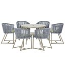 Ver imagem 1 de Mesa com 6 Cadeiras de Jantar Roma 120cm e Noronha em Alumínio Fendi Corda Náutica Estofado 5 Trama