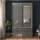 Ver imagem 2 de Guarda-roupa com Espelho, 2 Portas de Correr e 6 Gavetas Gautama Cinza Grafite