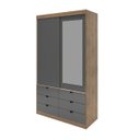 Ver imagem 7 de Guarda-roupa com Espelho, 2 Portas de Correr e 6 Gavetas Gautama Cinza Grafite