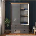 Ver imagem 5 de Guarda-roupa com Espelho, 2 Portas de Correr e 6 Gavetas Gautama Cinza Grafite