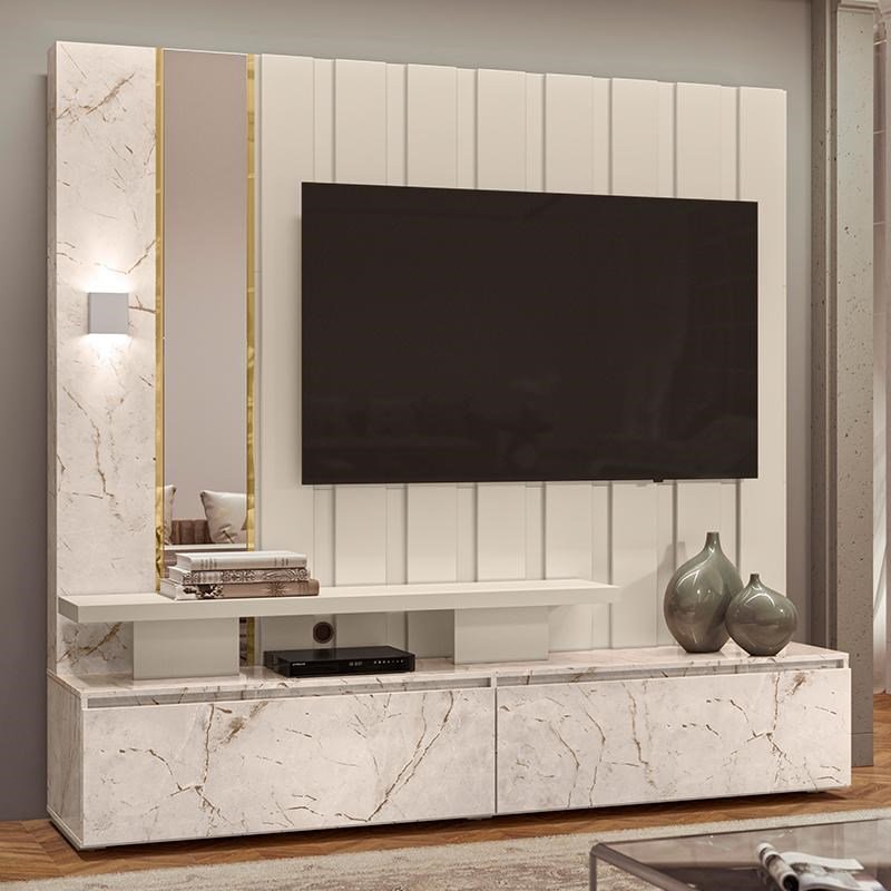 Estante Home Theater Zeus Calacata/Off White - PR Móveis