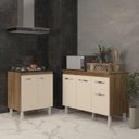 Ver imagem 2 de Balcão Para Cooktop 5 Bocas Fran e Armário Aline 118 cm Cozinha Gabinete Savana Off White com Tampo