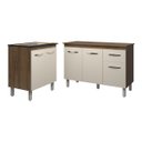 Ver imagem 1 de Balcão Para Cooktop 5 Bocas Fran e Armário Aline 118 cm Cozinha Gabinete Savana Off White com Tampo