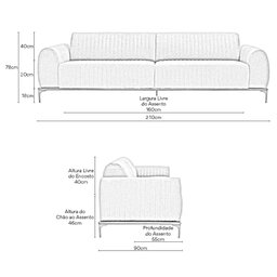 Sofá Molino 3 Lugares 210cm Pés Alumínio Veludo Roxo - Nexta Casa - 3