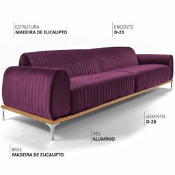 Sofá Molino 3 Lugares 210cm Pés Alumínio Veludo Roxo - Nexta Casa - 2