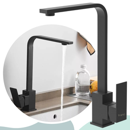 Torneira Monocomando Misturador Bancada Banheiro Cozinha Modelo Quadrada Slim Alta Preta c/ Giro 360 - 1