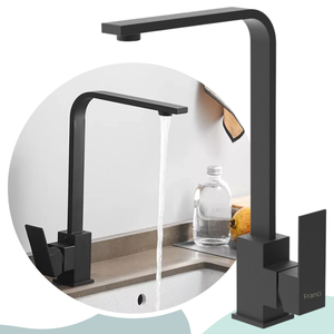 Torneira Monocomando Misturador Bancada Banheiro Cozinha Modelo Quadrada Slim Alta Preta c/ Giro 360