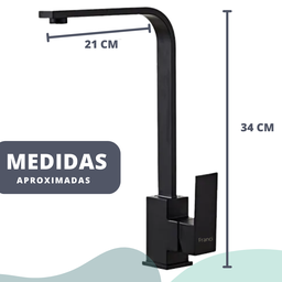 Torneira Monocomando Misturador Bancada Banheiro Cozinha Modelo Quadrada Slim Alta Preta c/ Giro 360 - 2