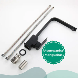 Torneira Monocomando Misturador Bancada Banheiro Cozinha Modelo Quadrada Slim Alta Preta c/ Giro 360 - 5