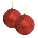 Ver imagem 4 de Conjunto 2 Bolas de Natal Vermelhas Glitter Luxo 12cm com Cordão para Pendurar