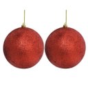 Ver imagem 3 de Conjunto 2 Bolas de Natal Vermelhas Glitter Luxo 12cm com Cordão para Pendurar