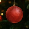 Conjunto 2 Bolas de Natal Vermelhas Glitter Luxo 12cm com Cordão para Pendurar - 2