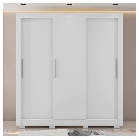 Guarda Roupa Casal 3 Portas 4 Gavetas com 8 Pés Branco Glass