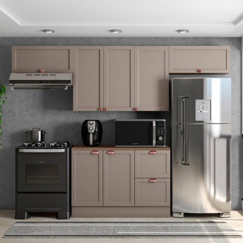 Cozinha Modulada 4 Peças 7 Portas 2 Gavetas com Balcão e Tampo Unna