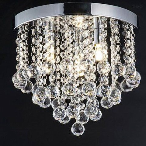Lustre para Sala Quarto de Cristal Legítimo K9 Redondo Base Inox 25 Cm de Diâmetro