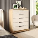 Ver imagem 1 de Cômoda Barcelona em MDF 90x112cm 5 Gavetas Carvalho/Off White 250712