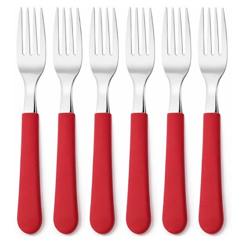 Kit 6 Garfos de Sobremesa Tramontina Leme Inox Cabo Vermelho