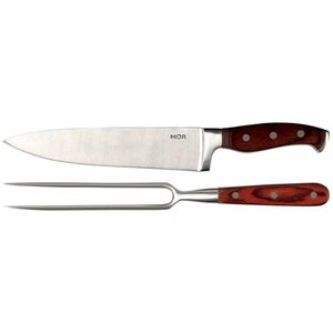 Conjunto Faca 8'' com Garfo Aço Cabo Madeira Steel - 3944 - Mor