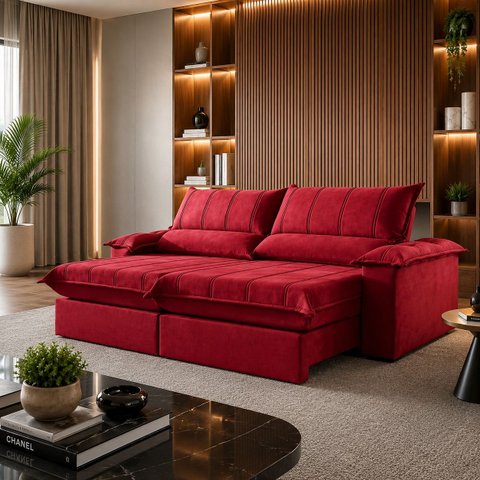 Sofá Genova Retrátil e Reclinável 240cm - Vermelho