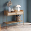 Ver imagem 1 de Aparador Oslo 2 Gavetas Palhinha Base Metal Dourada Mdp Hanover - Artesano