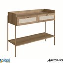 Ver imagem 4 de Aparador Oslo 2 Gavetas Palhinha Base Metal Dourada Mdp Hanover - Artesano