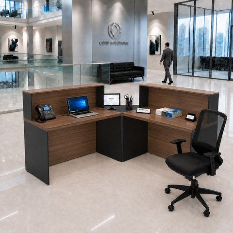 Balcão de Atendimento em L 120x60cm para Loja e Recepção + Cadeira Ergonômica Netflex Reclinável