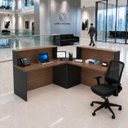 Ver imagem 1 de Balcão de Atendimento em L 120x60cm para Loja e Recepção + Cadeira Ergonômica Netflex Reclinável
