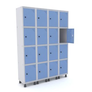 ROUPEIRO DE AÇO 4M 16 PORTAS PITÃO PANDIN - CINZA/AZUL DALÍ