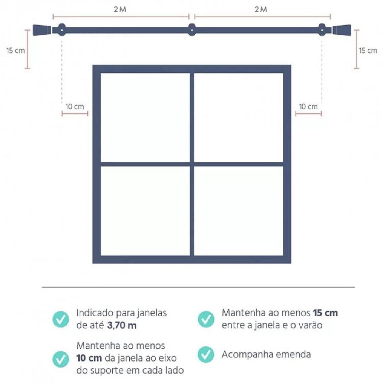 Kit Varão Simples de Cortina 400cm com Emenda Eco Compacto Belchior - 3