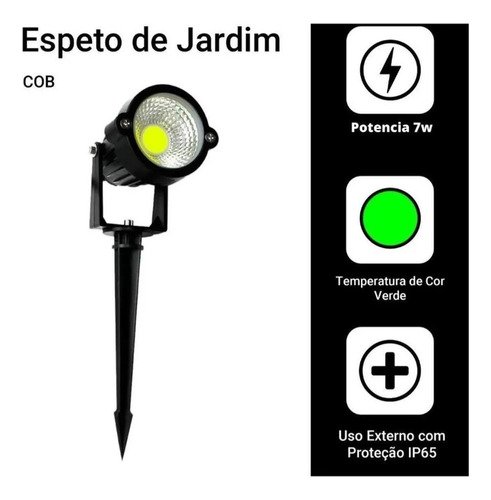 Luminária Espeto Jardim com Lâmpada Cob Led 5/7w Luz Verde:7w - 2