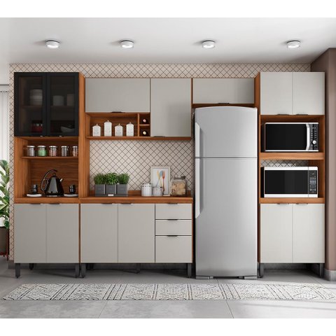 Cozinha Modulada Completa 14 Portas 02 Gavetas Firenze Amêndola Nude Prime Tx Demóbile