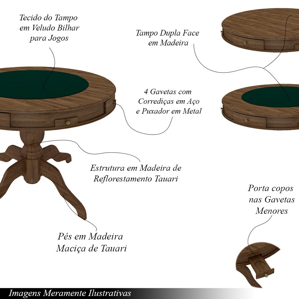 Conjunto Mesa de Jogos Carteado Bellagio Tampo Reversível Verde e 4 Cadeiras Madeira Poker Base Estr - 2