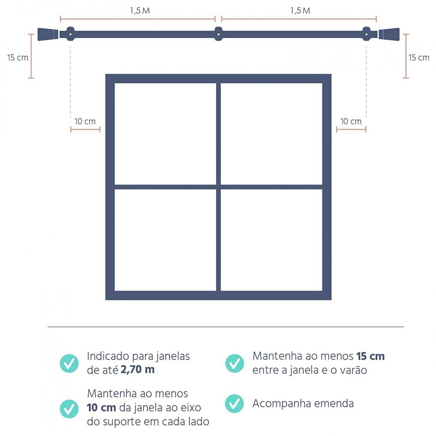 Kit Varão Simples de Cortina 300cm com Emenda Eco Compacto Belchior - 3