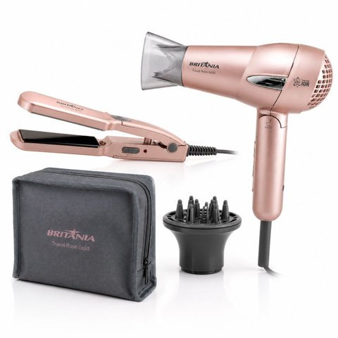 Kit Secador de Cabelo Travel Rose Gold Biv Britania