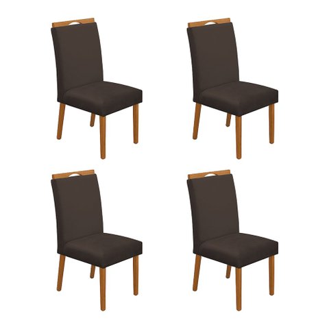 Kit 4 Cadeiras de Jantar Madeira Maciça Cerejeira Premium Heloísa Veludo Marrom