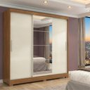 Ver imagem 1 de Guarda-Roupa Casal com Espelho 3 Portas 2 Gavetas Atenas Yescasa Bege/Cinamomo/Off White