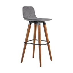 Kit 3 Banquetas Altas Luxo Linea Aço Preto Linho Cinza Base Carvalho - 3