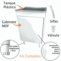 Balcão 1 Porta para Lavanderia 53cm + Tanque 34 Litros Astra Cor: Tanque Cinza - 3
